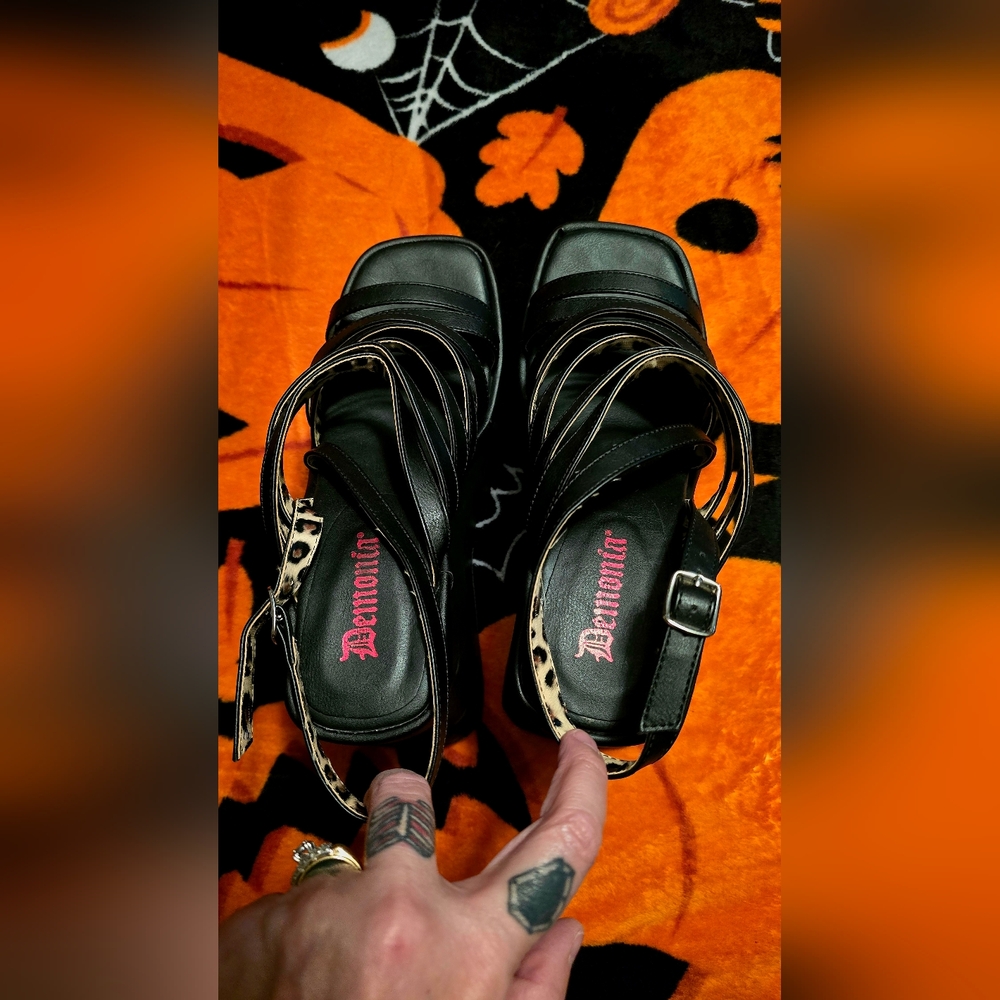 Demonia Black Heels with Leopard Straps